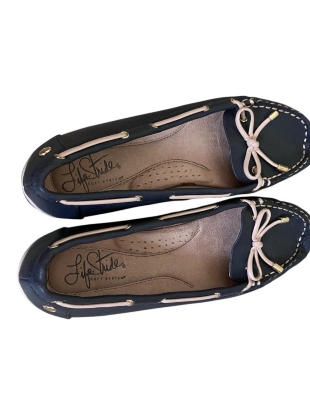 Life Stride Navy and Cream Moccasin Loafers size 7.5M - Picture 5 of 7